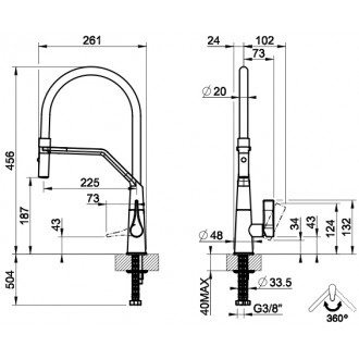 Смеситель кухонный с гибким изливом и двухструйным душем Gessi Proton хром (17191#031)