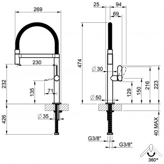Смеситель кухонный с гибким изливом Gessi Helium хром (50009#031)