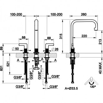 Смеситель кухонный на три отверстия Gessi Inciso латунь PVD (58701#710)