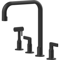 Смеситель кухонный на четыре отверстия с выдвижным душем Gessi Inciso матовый чёрный (58703#299)