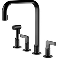 Смеситель кухонный на четыре отверстия с выдвижным душем Gessi Inciso чёрный метал PVD (58703#706)
