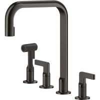 Смеситель кухонный на четыре отверстия с выдвижным душем Gessi Inciso чёрный металл брашированный PVD (58703#707)