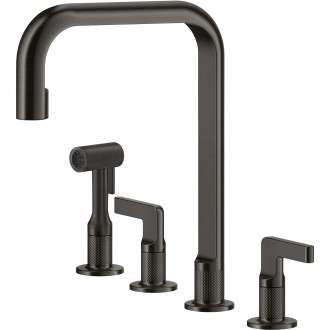 Смеситель кухонный на четыре отверстия с выдвижным душем Gessi Inciso чёрный металл брашированный PVD (58703#707)