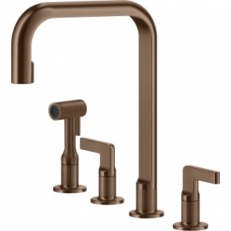 Смеситель кухонный на четыре отверстия с выдвижным душем Gessi Inciso медь брашированная PVD (58703#708)