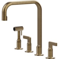Смеситель кухонный на четыре отверстия с выдвижным душем Gessi Inciso античная латунь (58703#713)