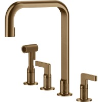 Смеситель кухонный на четыре отверстия с выдвижным душем Gessi Inciso бронза брашированная PVD (58703#726)