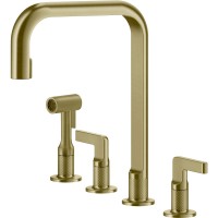 Смеситель кухонный на четыре отверстия с выдвижным душем Gessi Inciso латунь брашированная PVD (58703#727)