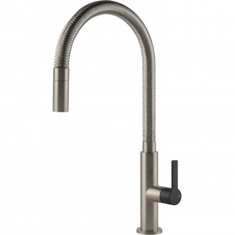 Кухонный смеситель с выдвижным изливом Gessi Mesh нержавеющая сталь с чёрным (60003#599) Кухонный смеситель с выдвижным изливом Gessi Mesh нержавеющая сталь с чёрным (60003#599)