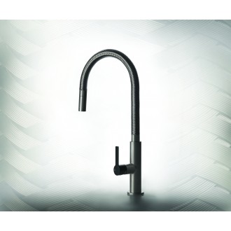 Кухонный смеситель с выдвижным изливом Gessi Mesh нержавеющая сталь с чёрным (60003#599)