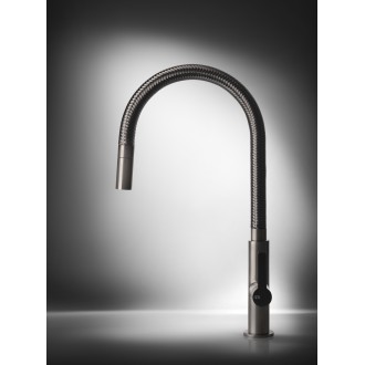 Кухонный смеситель с выдвижным изливом Gessi Mesh нержавеющая сталь с чёрным (60003#599)