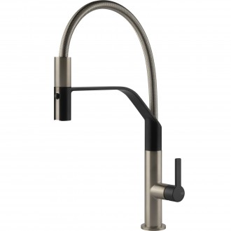 Смеситель кухонный с гибким изливом и двухструйным душем Gessi Mesh нержавеющая сталь с чёрным (60005#599)