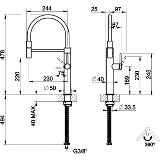 Смеситель кухонный с гибким изливом Gessi 316 Kitchen Flessa чёрный матовый (60010#299)