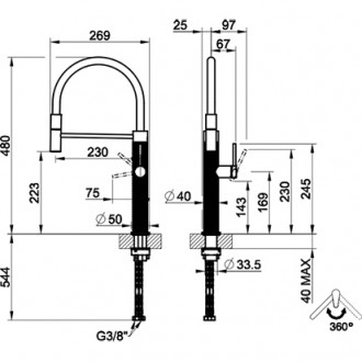 Смеситель кухонный с гибким изливом Gessi 316 Kitchen Cesello бронза брашированная PVD (60014#726)