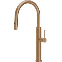 Смеситель кухонный с выдвижным изливом и двухструйным душем Gessi 316 Kitchen Meccanica бронза брашированная PVD (60024#726)
