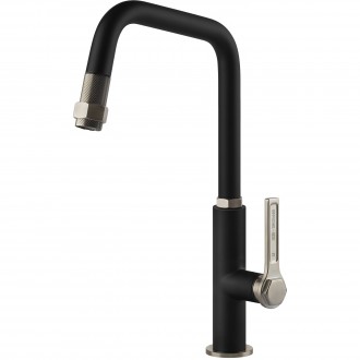 Кухонный смеситель с выдвижным изливом Officine Gessi нержавеющая сталь с чёрным (60053#599)