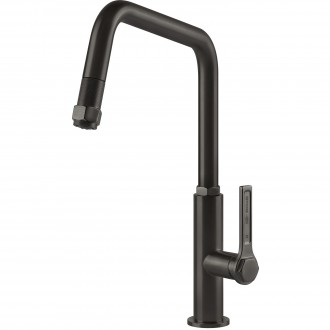 Кухонный смеситель с выдвижным изливом Officine Gessi чёрный метал брашированный PVD (60053#707)