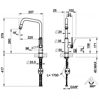 Кухонный смеситель с выдвижным изливом Officine Gessi нержавеющая сталь (60053#149) Кухонный смеситель с выдвижным изливом Officine Gessi нержавеющая сталь (60053#149)