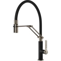 Смеситель кухонный с гибким изливом и двухструйным душем Officine Gessi нержавеющая сталь с чёрным (60055#599)