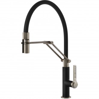 Смеситель кухонный с гибким изливом и двухструйным душем Officine Gessi нержавеющая сталь с чёрным (60055#599)
