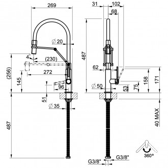 Смеситель кухонный с гибким изливом и двухструйным душем Officine Gessi нержавеющая сталь (60055#149) Смеситель кухонный с гибким изливом и двухструйным душем Officine Gessi нержавеющая сталь (60055#149)