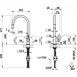 Кухонный смеситель с выдвижным изливом Gessi Helium нержавеющая сталь (60077#149)