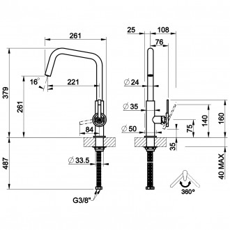 Смеситель кухонный Gessi Officine Volantino матовый чёрный (60201#299)