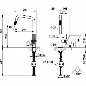 Кухонный смеситель с выдвижным изливом Gessi Officine Volantino матовый чёрный (60203#299) Кухонный смеситель с выдвижным изливом Gessi Officine Volantino матовый чёрный (60203#299)