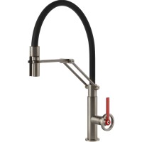 Смеситель кухонный с гибким изливом и двухструйным душем Gessi Officine Volantino нержавеющая сталь (60205#149)