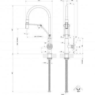 Смеситель кухонный с гибким изливом и двухструйным душем Gessi Officine Volantino нержавеющая сталь с чёрным (60205#599) Смеситель кухонный с гибким изливом и двухструйным душем Gessi Officine Volantino нержавеющая сталь с чёрным (60205#599)