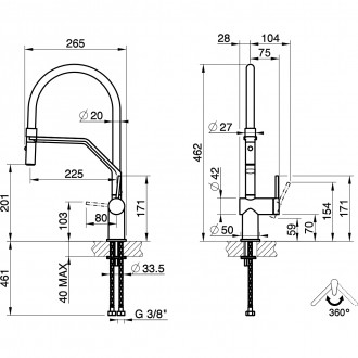 Смеситель кухонный с гибким изливом и двухструйным душем Gessi Inedito хром (60429#031) Смеситель кухонный с гибким изливом и двухструйным душем Gessi Inedito хром (60429#031)