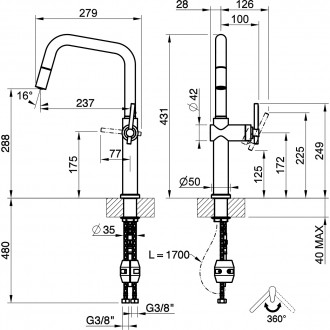 Кухонный смеситель с выдвижным изливом Gessi Habito бронза брашированная PVD (60652#726)