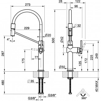 Смеситель кухонный с гибким изливом и двухструйным душем Gessi Habito хром (60664#031) Смеситель кухонный с гибким изливом и двухструйным душем Gessi Habito хром (60664#031)