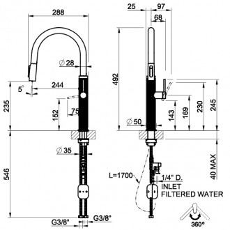 Смеситель кухонный с подключением к фильтру Gessi 316 Meccanica матовый черный (60824#299) Смеситель кухонный с подключением к фильтру Gessi 316 Meccanica матовый черный (60824#299)