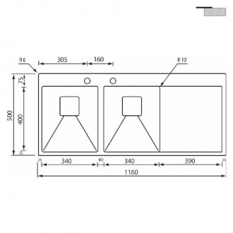 Кухонная мойка CM Batik 116Х50 2V 12037