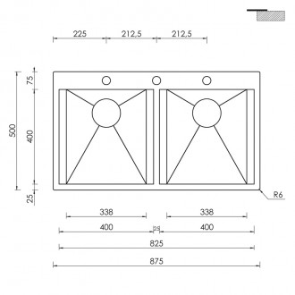 Кухонная мойка CM Focus Mix 87,5X50 2V 15225