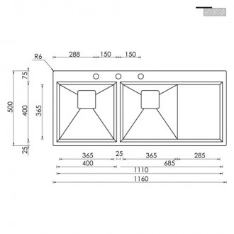 Кухонная мойка CM Glamour Mix 116Х50 2V 12847