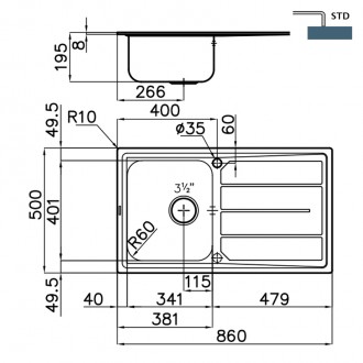 Кухонная мойка Foster Elettra 86x50 5186 061 RH Кухонная мойка Foster Elettra 86x50 5186 061 RH
