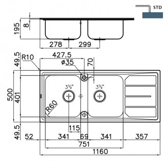 Кухонная мойка Foster Elettra 116x50 5812 061 RH