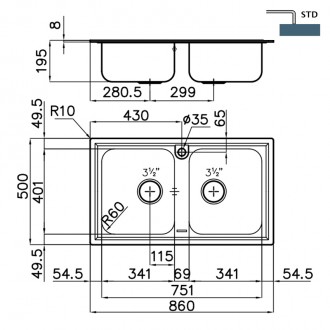 Кухонная мойка Foster Elettra 84x48 5886 060