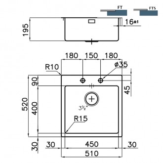 Кухонная мойка Foster KE Q4 and flush-mount 51х52 2264 050