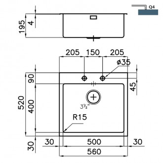 Кухонная мойка Foster KE Q4 and flush-mount 56х52 2272 050