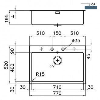 Кухонная мойка Foster KE Q4 and flush-mount 77х52 2278 050