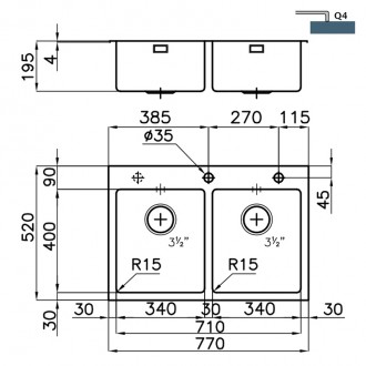 Кухонная мойка Foster KE Q4 and flush-mount 77х52 2279 050