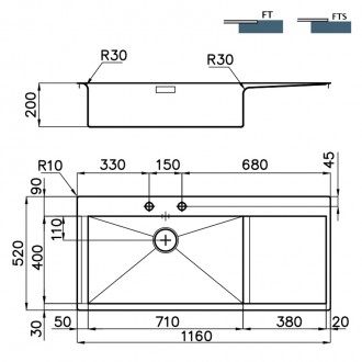 Кухонная мойка Foster New Wave 116х52 1416 001 RH