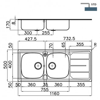 Кухонная мойка Foster S1000 116х50 1812 161 RH