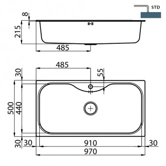 Кухонная мойка Foster Uragano 97х50 1555 600