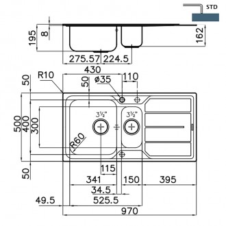 Кухонная мойка Foster Elettra 97x50 5197 061 RH Кухонная мойка Foster Elettra 97x50 5197 061 RH