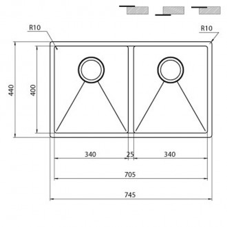 Кухонная мойка CM Zeffiro 74,5Х44 2V 12082