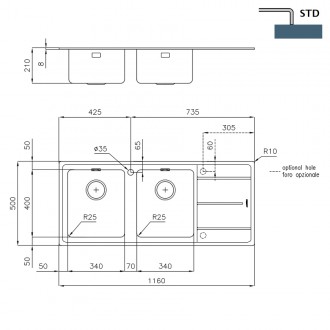 Кухонная мойка Foster Evo 116x50 3212 051 RH