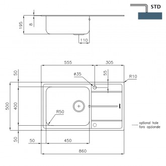 Кухонная мойка Foster Evo 86x50 3218 001 RH Кухонная мойка Foster Evo 86x50 3218 001 RH